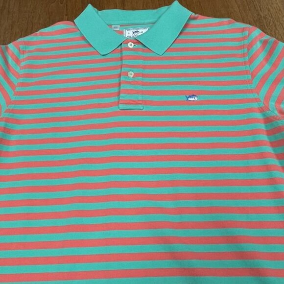 Southern Tide Men's Polo Shirt - Green & Pink Striped - Size L (40) - EUC - Picture 3 of 9